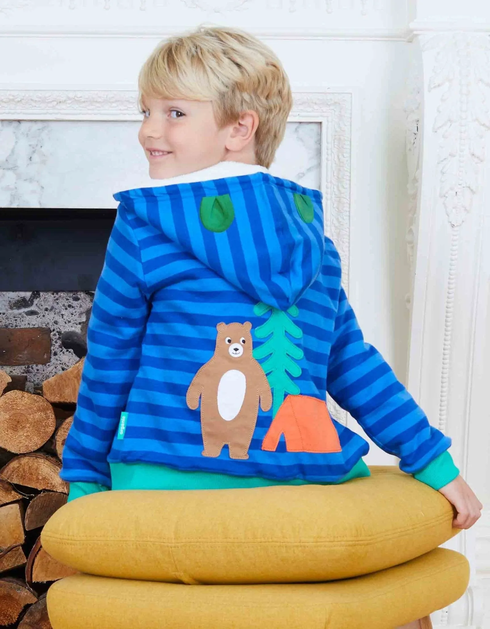 Organic Camping Bear Applique Hoodie