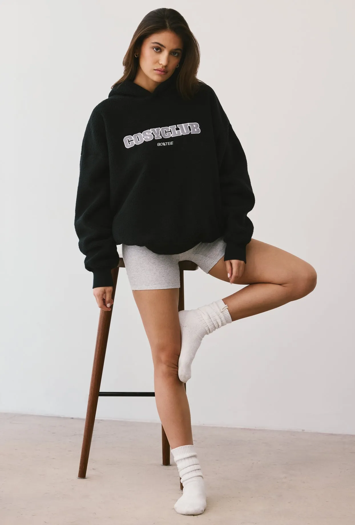 Oversized Fleece Hooded Sweatshirt in Onyx