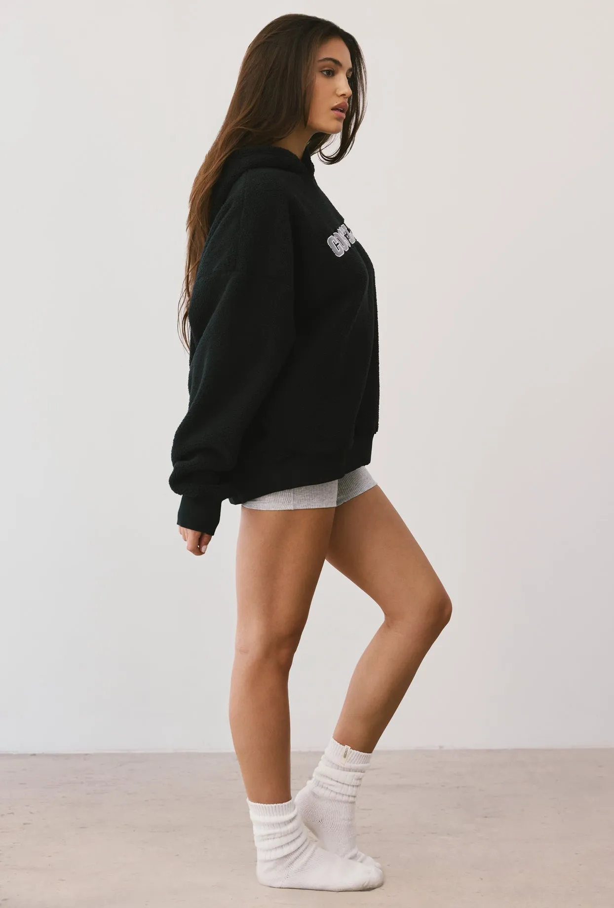 Oversized Fleece Hooded Sweatshirt in Onyx