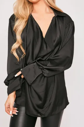 Paige - Black Satin Cowl Neck Blouse