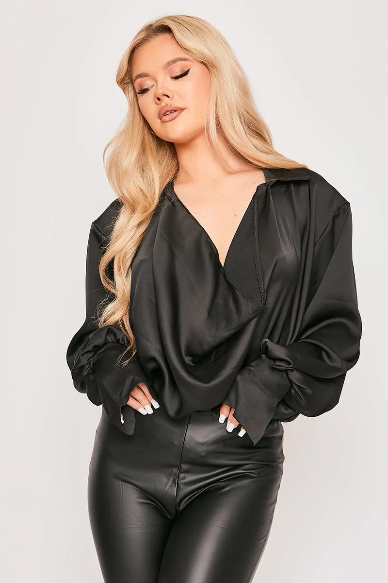 Paige - Black Satin Cowl Neck Blouse