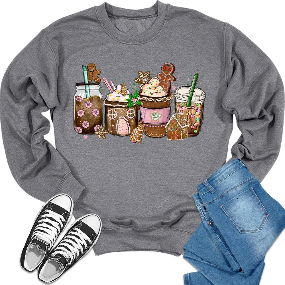 Pink Christmas Sweater Holiday Coffee Cups Crewneck Sweatshirt