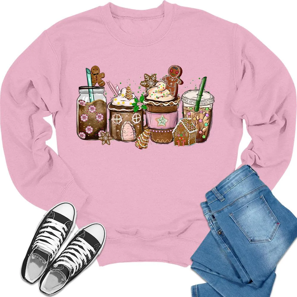 Pink Christmas Sweater Holiday Coffee Cups Crewneck Sweatshirt