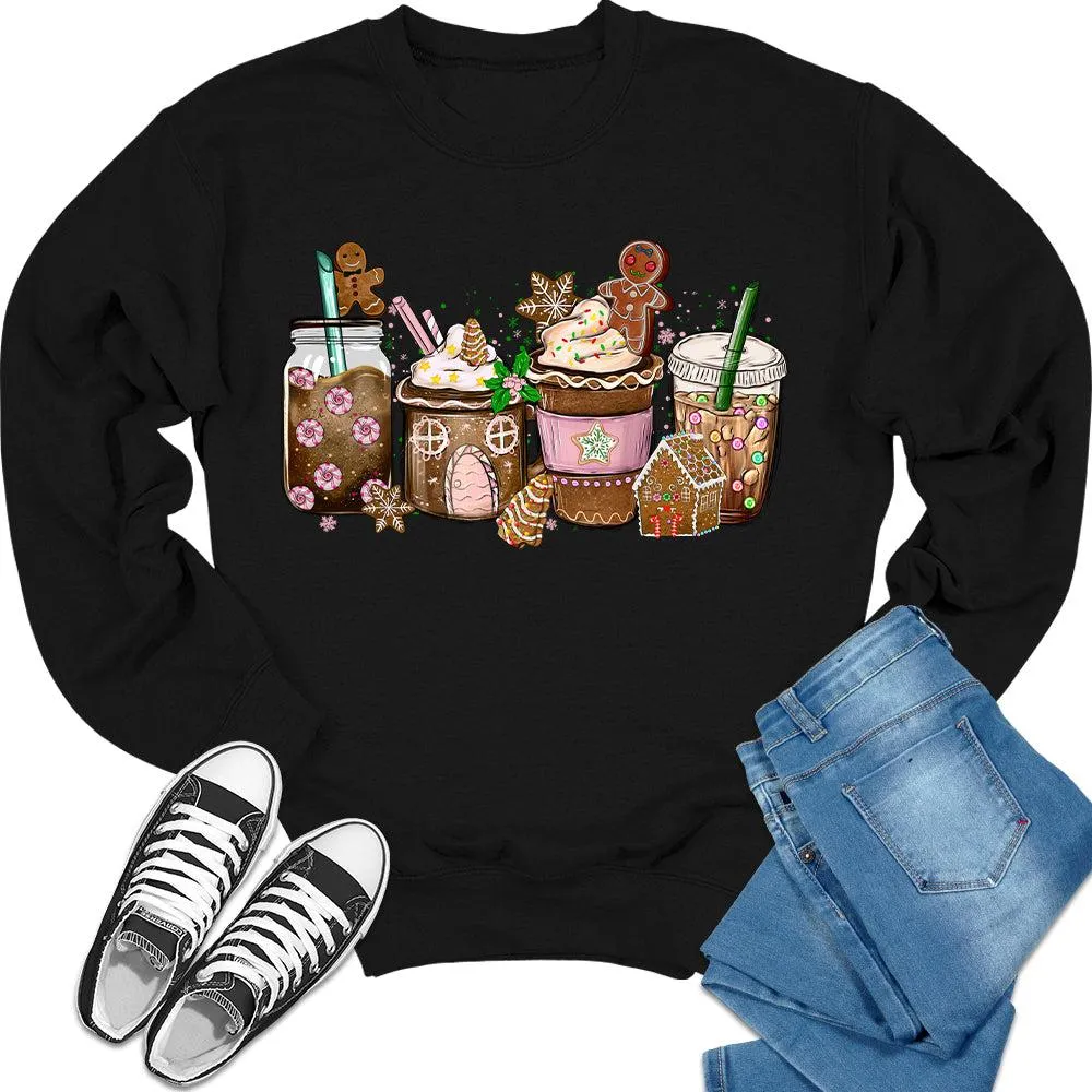 Pink Christmas Sweater Holiday Coffee Cups Crewneck Sweatshirt