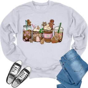 Pink Christmas Sweater Holiday Coffee Cups Crewneck Sweatshirt