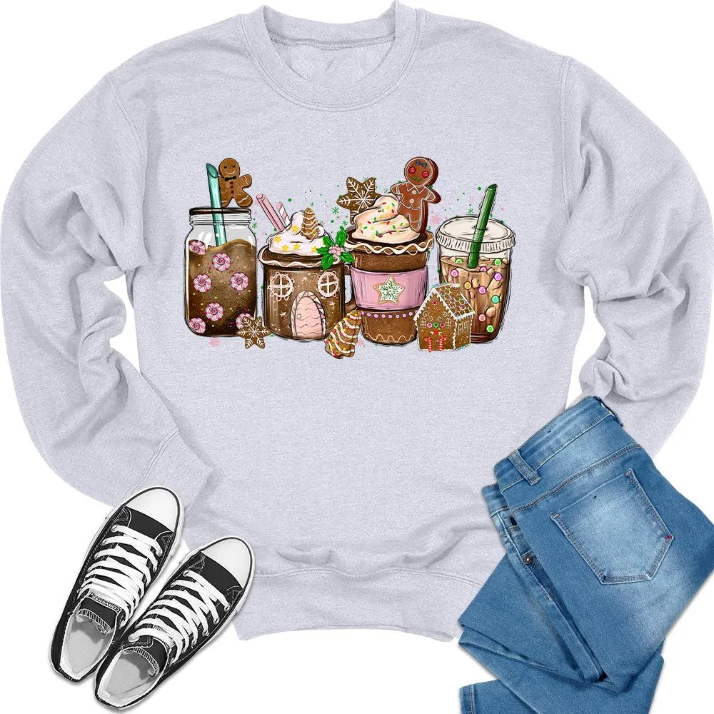 Pink Christmas Sweater Holiday Coffee Cups Crewneck Sweatshirt