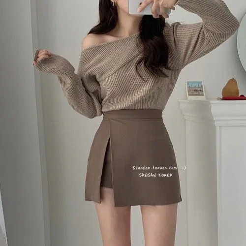 Purpdrank - Irregular Women Shorts Skirts Summer New High Waist Wide Leg Slit Chic Shorts Office Lady Black Short Pants Gothic