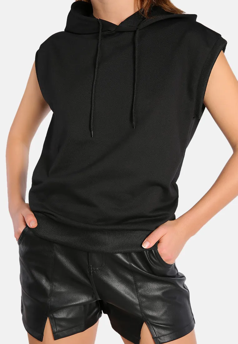 Solid Cap Sleeve Hoodie