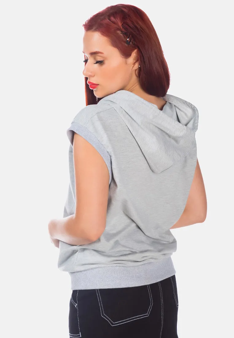 Solid Cap Sleeve Hoodie