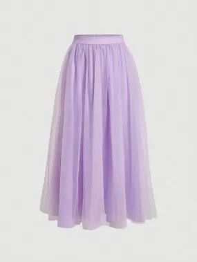 Solid Color Mesh Skirt_Lilac