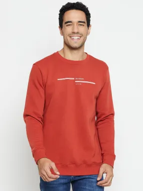 Solid Rust Full Sleeves Round Neck Regular Fit Casual Sweatshirt for Men