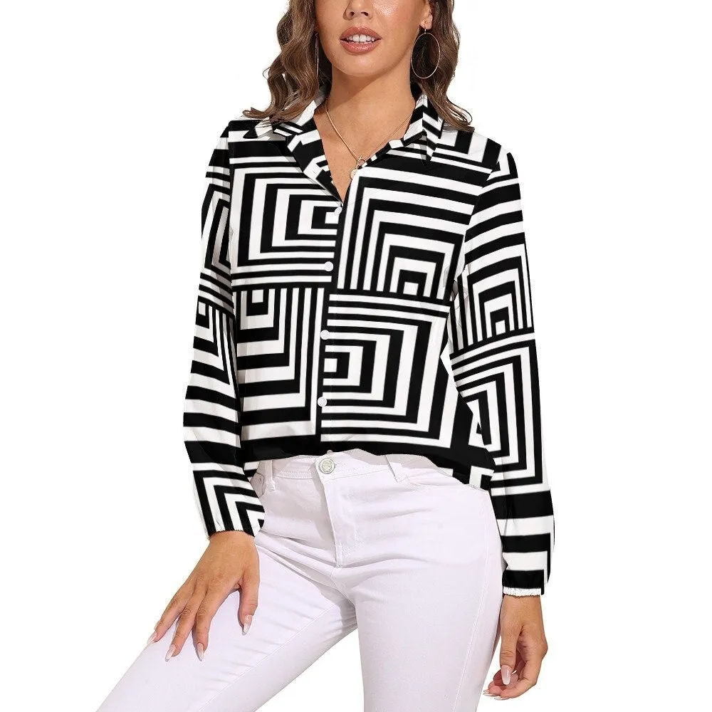 Stripe Shirt Women, Mod Top, 60s inspired top, Op Art Top Women, Black Stripe Top Women, Retro Shirt Women, Retro Blouse Women