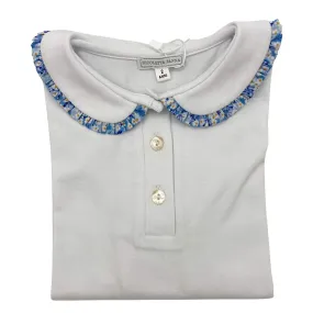 White Cotton Shirt with Embroidered Collar - Emilia