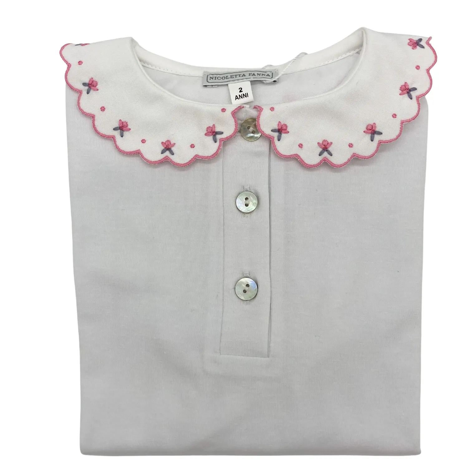 White Cotton Shirt with Embroidered Collar - Penny