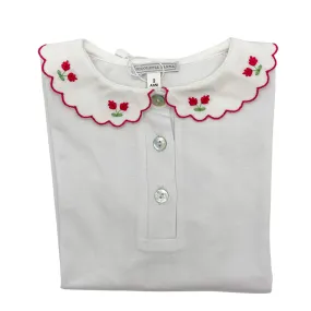 White Cotton Shirt with Embroidered Collar - Sophia