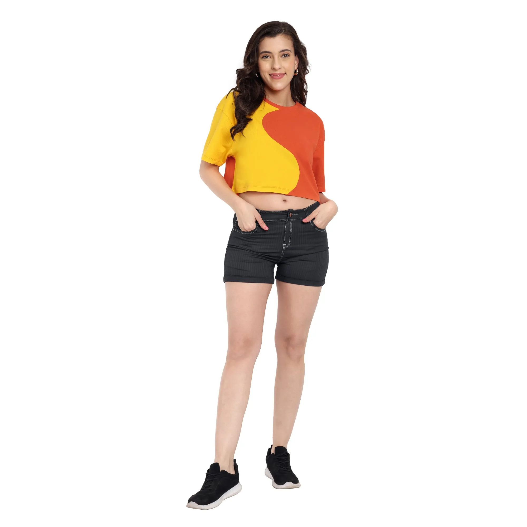 Women Red Oversized Crop Top