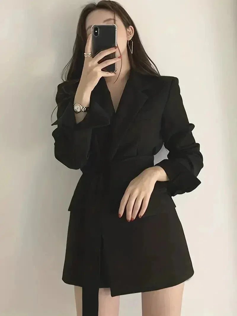 Women's Casual Pocket Blazer Dress with Long Belt | Perfect for All Seasons