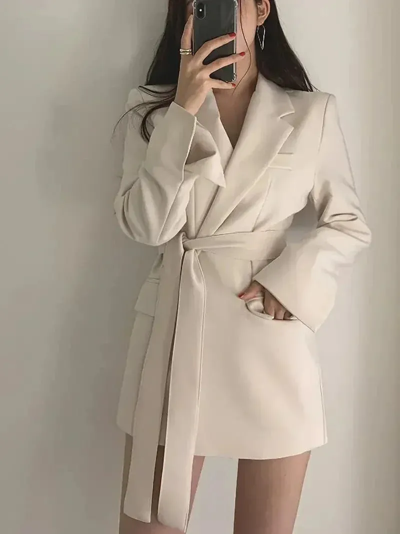 Women's Casual Pocket Blazer Dress with Long Belt | Perfect for All Seasons