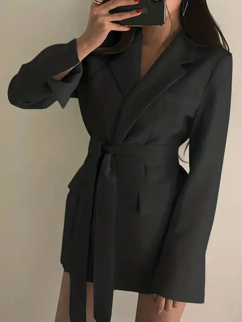 Women's Casual Pocket Blazer Dress with Long Belt | Perfect for All Seasons