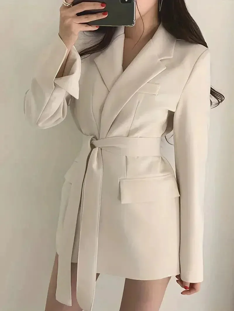 Women's Casual Pocket Blazer Dress with Long Belt | Perfect for All Seasons