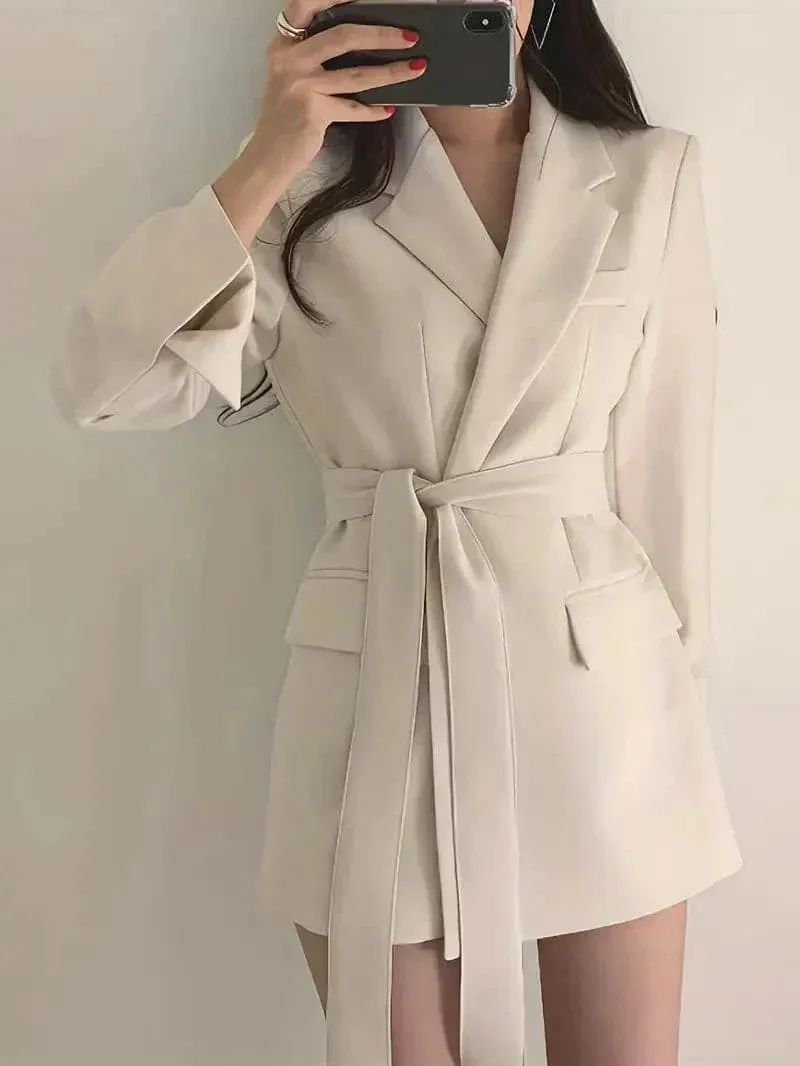 Women's Casual Pocket Blazer Dress with Long Belt | Perfect for All Seasons