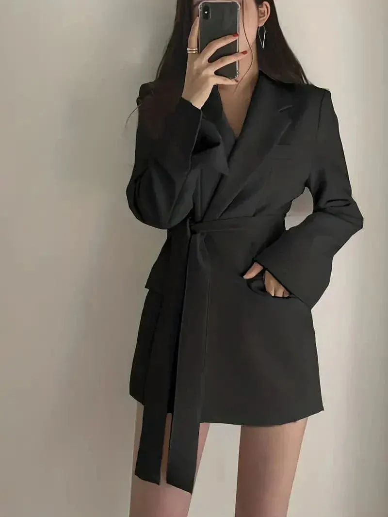 Women's Casual Pocket Blazer Dress with Long Belt | Perfect for All Seasons