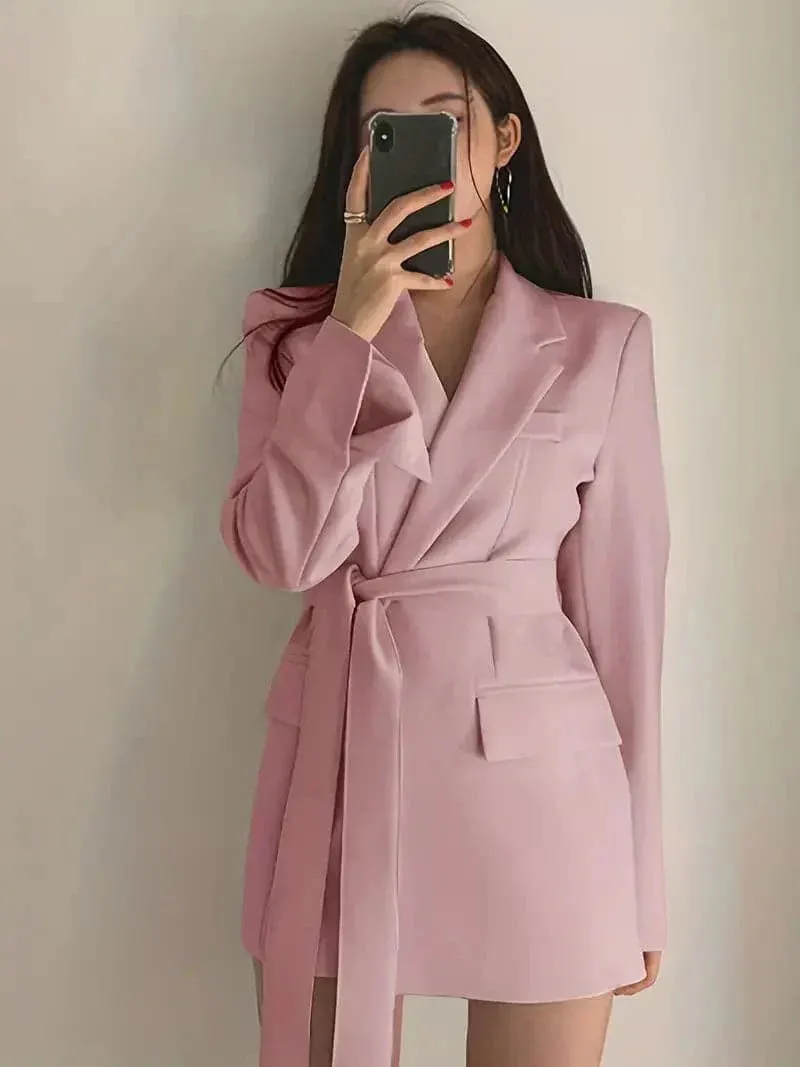 Women's Casual Pocket Blazer Dress with Long Belt | Perfect for All Seasons