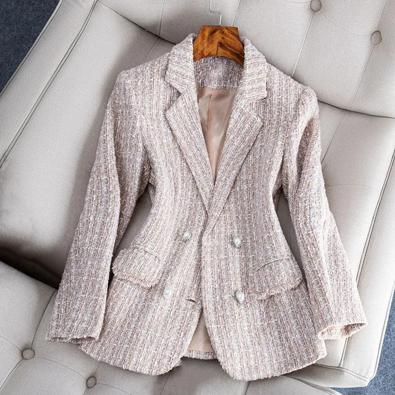 Women's Chic Tweed Blazer with Pockets and Button | Ideal for All Seasons