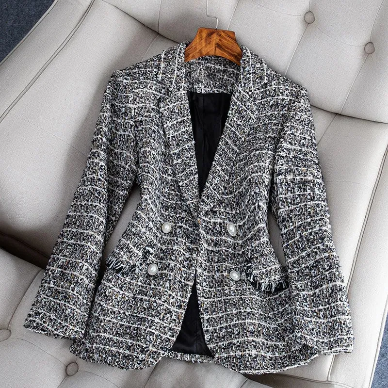 Women's Chic Tweed Blazer with Pockets and Button | Ideal for All Seasons