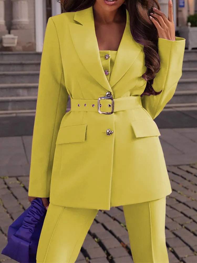 Women's Classic Yellow blazer with Trouser Two-Piece Set | For Everyday Wear